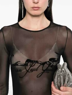 Top di tulle a maniche lunghe nera