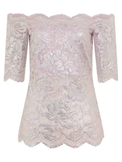 Top in pizzo rosa con dettagli Lurex