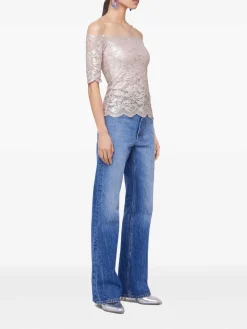 Top in pizzo rosa con dettagli Lurex