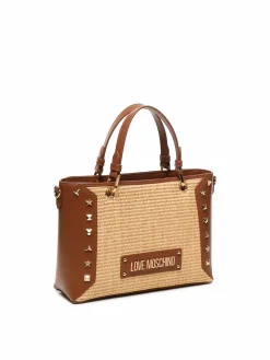 Tote bag rafia con borchie