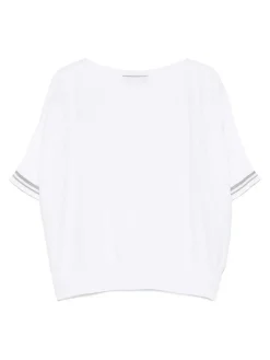 T-shirt a collo in barca in bianco