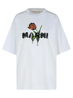 T-shirt di cotone bianco con stampa tulipica
