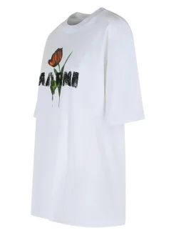 T-shirt di cotone bianco con stampa tulipica