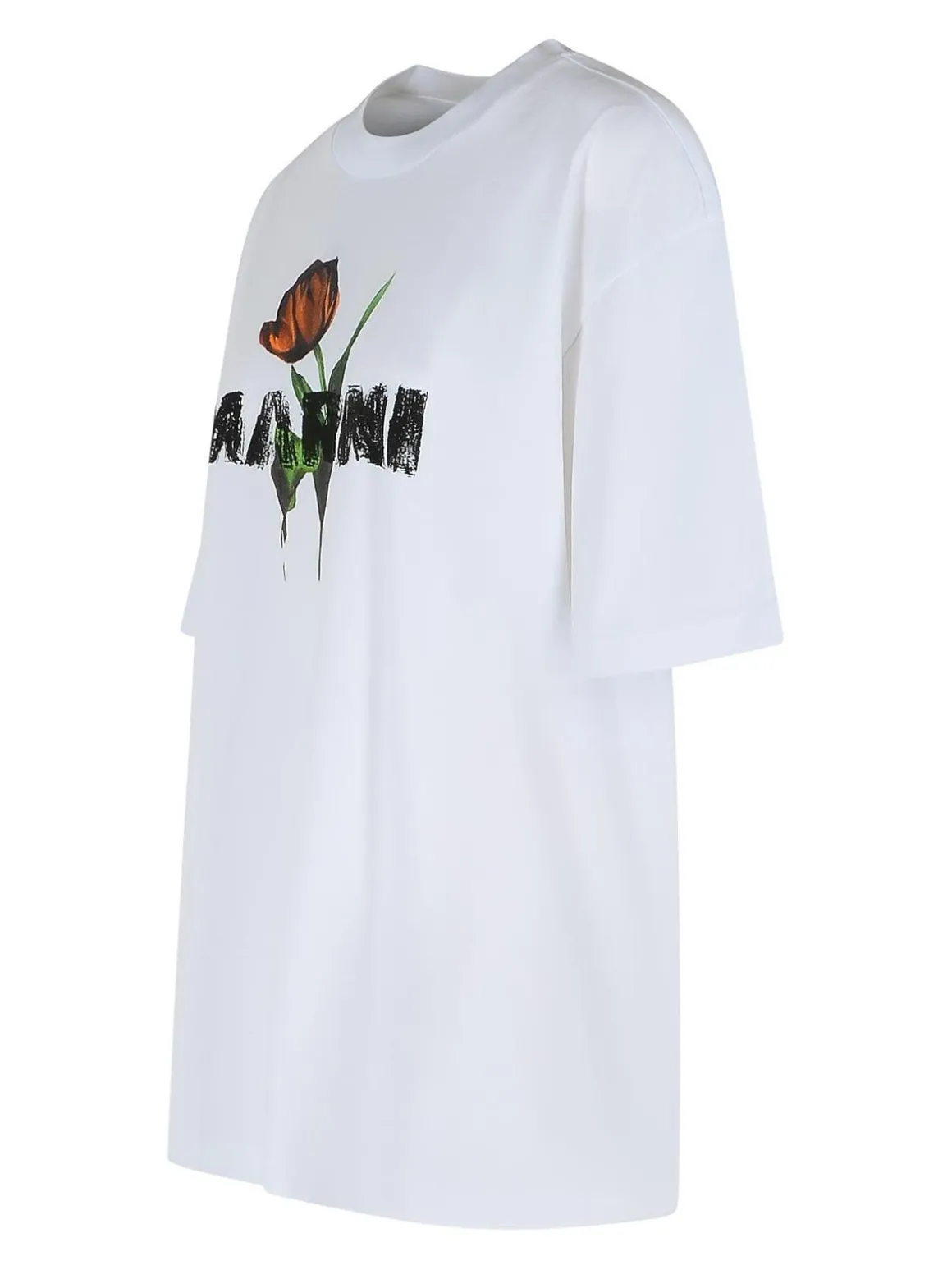 T-shirt di cotone bianco con stampa tulipica