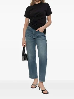 T-shirt di cotone nero asimmetrico