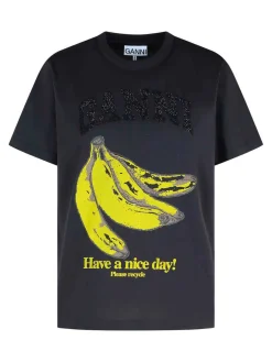 T-shirt grafica di banana di cotone nero