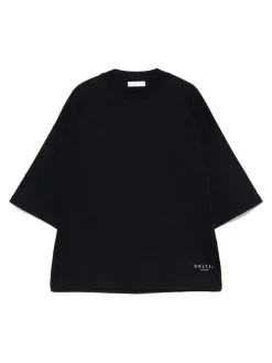 T-shirt in cotone a collo blu.