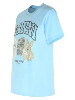T-shirt stampa in cotone blu Chambray