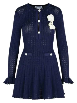 Vestito all'uncinetto in miscela blu viscosa