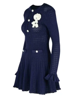 Vestito all'uncinetto in miscela blu viscosa