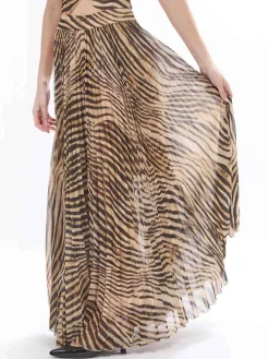 Vestito long plisse vestito georgette tiger