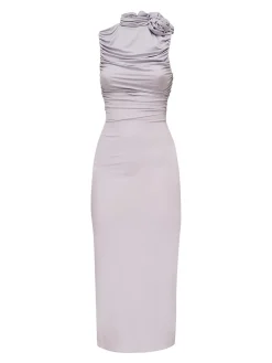 Vestito midi arruffato con dolcevita