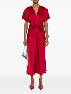 Vestito midi con scollo a V raccolto