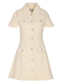 Vestito midi in denim con colletto bianco