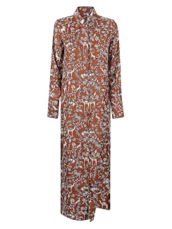Vestito stampato lungo di seta