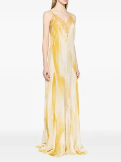 Vestito lungo in bianco e giallo