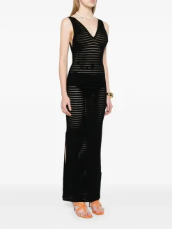 Vestito lungo nero in maglia aperta
