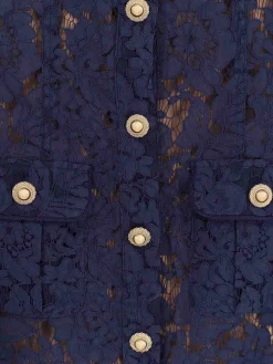Vestito Midi In Pizzo Con Bottoni Gioiello