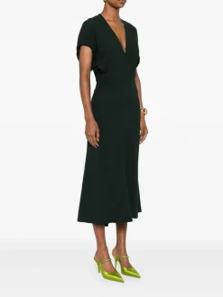 Vestito midi verde a V scuro