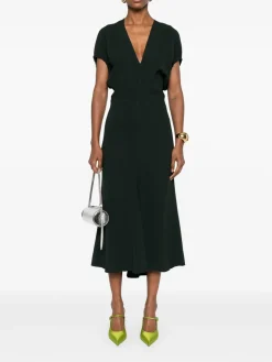 Vestito midi verde a V scuro